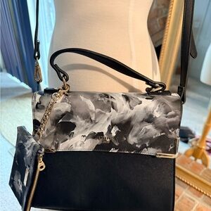 Chic Black and White Floral Satchel